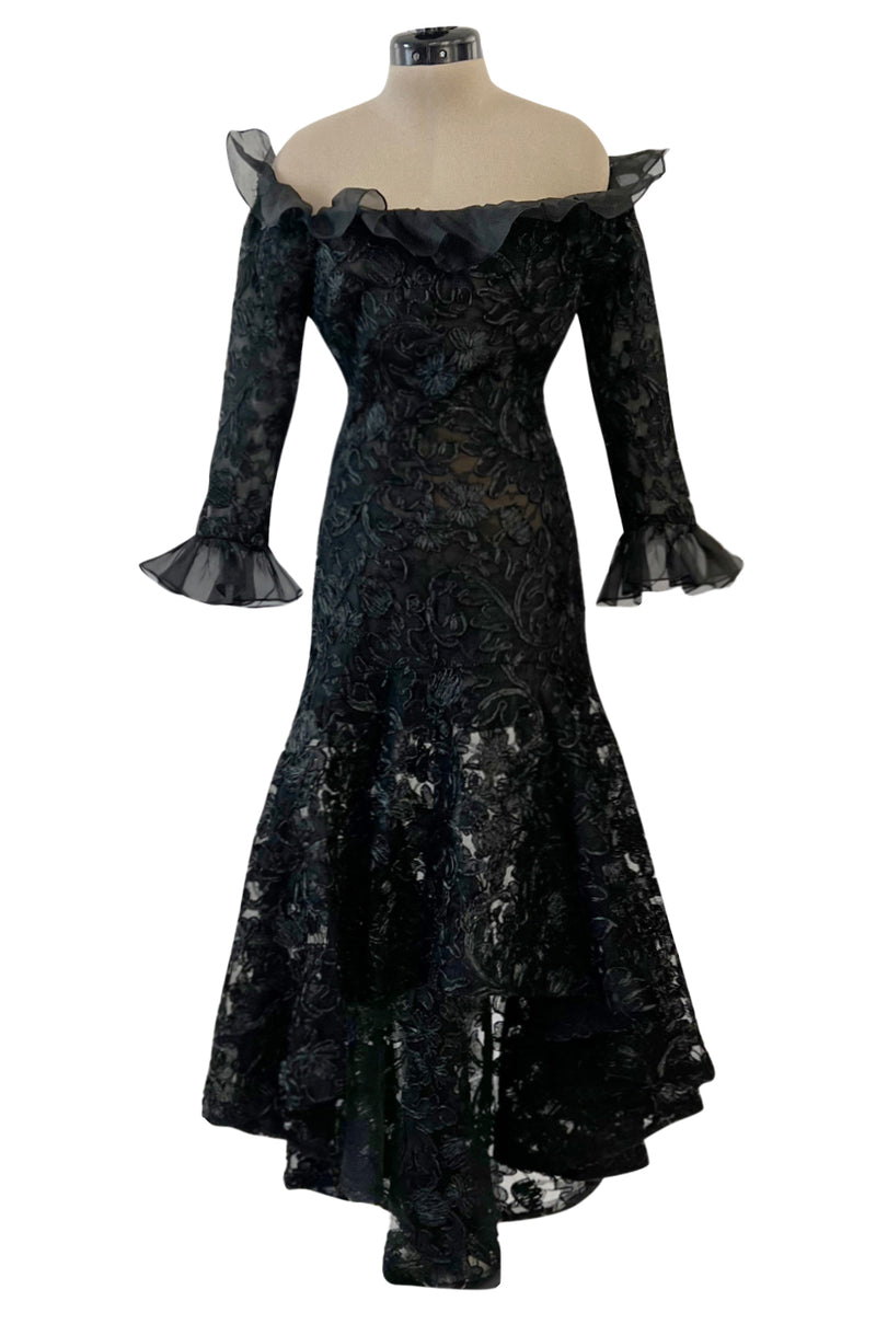 Spring 1987 Yves Saint Laurent Runway Black Net & Raffia High Low Dres Shrimpton Couture Spring 1987 Yves Saint Laurent Runway Black Net & Raffia High Low Dres Shrimpton Couture