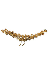 Prettiest Vintage Lanvin Gold Toned Metal Hook Clasp Belt w Attached Leafs & a Bow Front