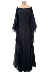 Beautiful Fall 2002 Valentino by Mr. Valentino Runway Look 65 Flowing Black Silk Chiffon Caftan Dress