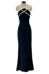 Incredible & Rare Fall 1995 Todd Oldham Runway Black Silk Creoe Dress w Large Crystal Detailing