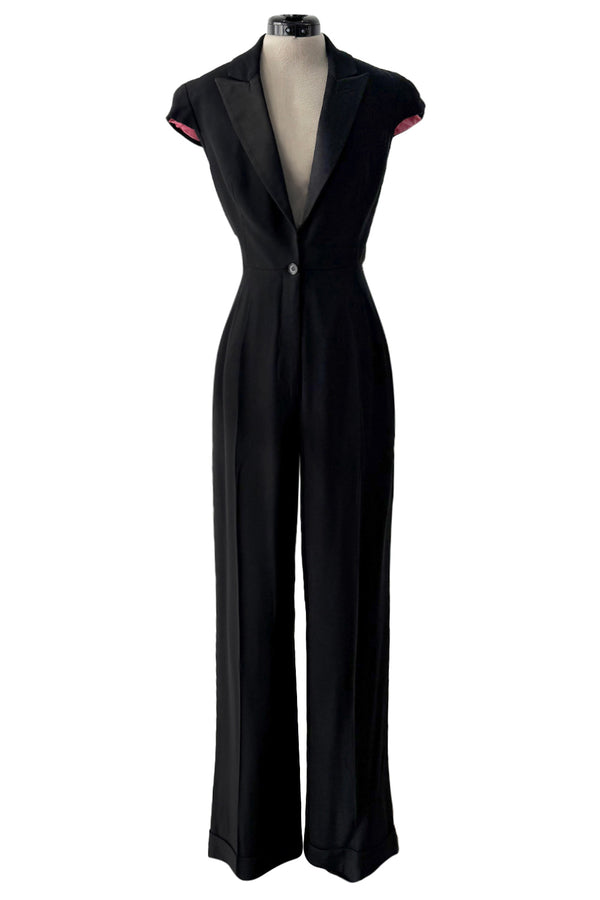 Spring 2008 Alexander McQueen "La Dame Bleue" Black Jumpsuit w Pink Inner Shoulder Detail