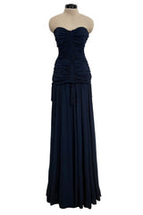 Fall 1985 Yves Saint Laurent Runway & Ad Campaign Blue Silk Jersey Tasselled Corset & Skirt Set