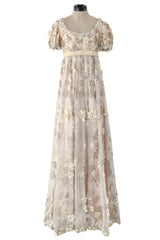 Spring 1967 George Halley Couture Pale Pink Dress w Rhinestones, Hand Emroidery & Flower Detailing