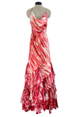 Fantastic Spring 2005 Roberto Cavalli Coral Runway Print Dress w Phenomenal Ruffled Skirt