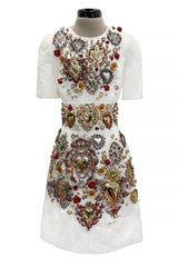 Spring 2015 Dolce & Gabbana Runway Look 48 Silk Brocade Mini Dress w Elaborate Front Embellishments