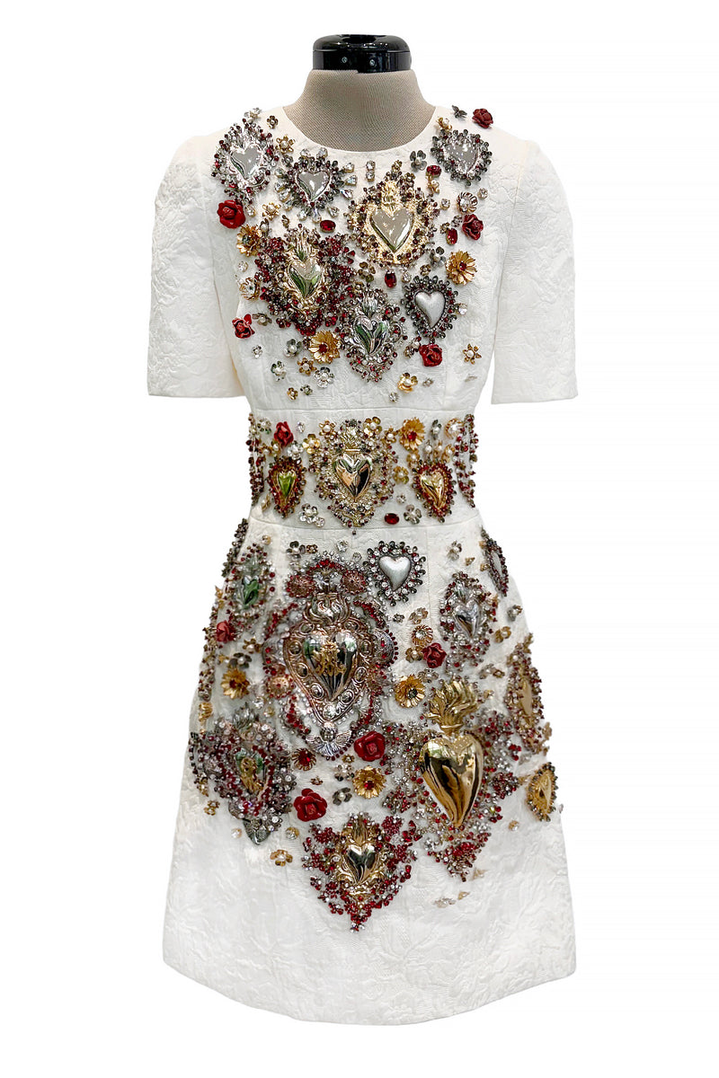Spring 2015 Dolce & Gabbana Runway Look 48 Silk Brocade Mini Dress w Elaborate Front Embellishments