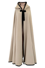 Well Documented Fall 1976 Yves Saint Laurent Hooded Cape w Braided Edges & Tassel Details