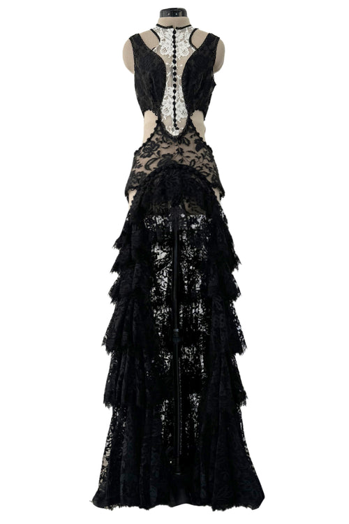 Exquisite Spring 2016 Alexander McQueen by Sarah Burton Runway Look 34 Black & White Lace Cut Out Dress