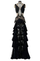 Exquisite Spring 2016 Alexander McQueen by Sarah Burton Runway Look 34 Black & White Lace Cut Out Dress