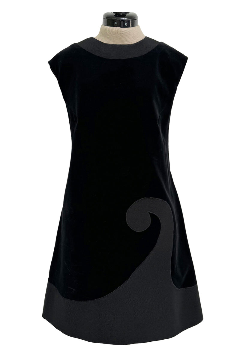 Minimalist 1960s Pierre Cardin Black Cotton Velvet Mod Shift Dress w G Shrimpton Couture Minimalist 1960s Pierre Cardin Black Cotton Velvet Mod Shift Dress w G Shrimpton Couture