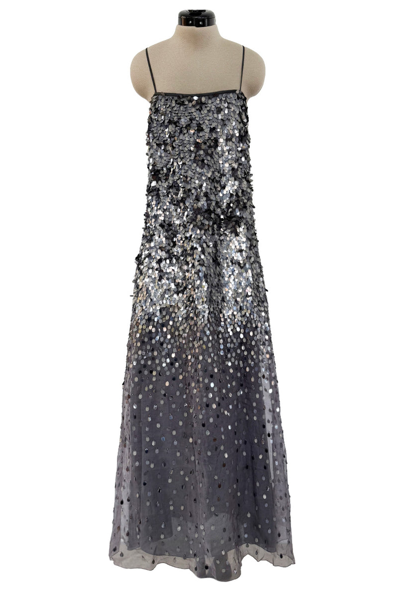 Easy-to-Wear Spring 2020 Emporio Armani Runway Look 59 Grey Silk Organza Silver Sequin Dress