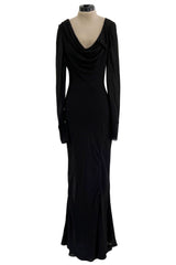 Fabulous Fall 2005 John Galliano Feather Light Bias Cut Black Silk Chiffon Dress w Seaming Detailing
