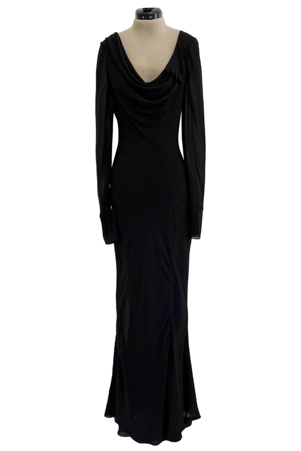 Fabulous Fall 2005 John Galliano Feather Light Bias Cut Black Silk Chiffon Dress w Seaming Detailing