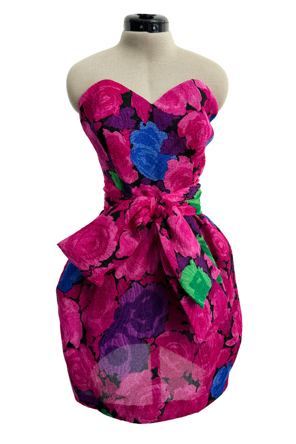 Exuberant Spring 1988 Christian Lacroix Luxe Demi-Couture Runway & Documented Strapless Floral Mini Dress