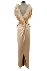 Exceptionally Rare Fall 2001 Thierry Mugler Runway Golden Taupe Silk Dress w Horsehair Collar