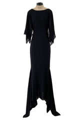 Fall 1993 Chanel by Karl Lagerfeld Black Silk Chiffon Dress w Flutter Sleeves & Low Open Back