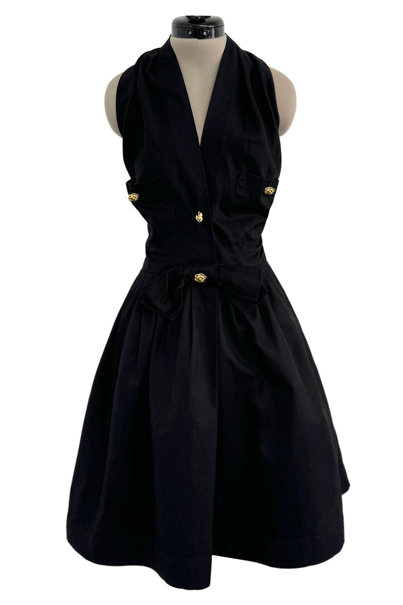 Gorgeous Little 1980s Chanel by Karl Lagerfeld Black Cotton Halter Dre Shrimpton Couture Gorgeous Little 1980s Chanel by Karl Lagerfeld Black Cotton Halter Dre Shrimpton Couture