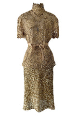Outstanding 2010s Valentino by the Original Mr. Valentino Two Piece Metallic Gold Sequin Covered Set