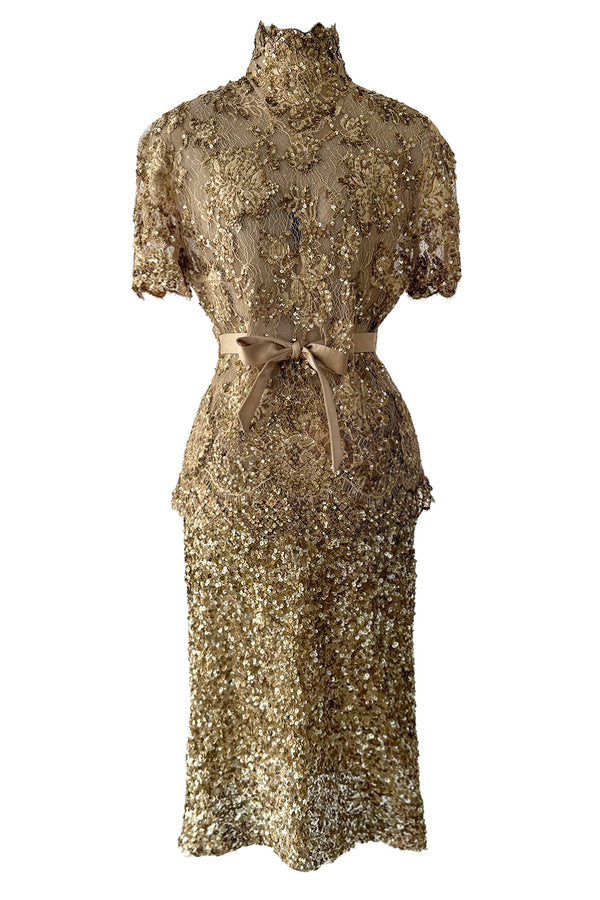 Outstanding 2010s Valentino by the Original Mr. Valentino Two Piece Metallic Gold Sequin Covered Set