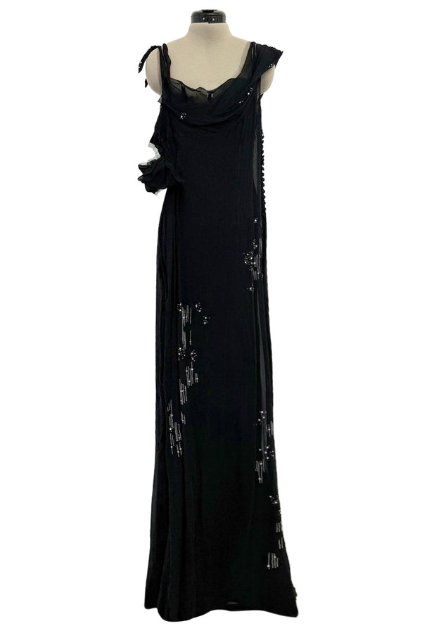 Phenomenal Fall 2006 John Galliano Black Silk Chiffon Dress w Sequins & Beading