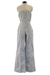 Amazing Unlabeled Vintage Starpless Grey Cotton Canvas Jumpsuit w Top Stitching & Pockets