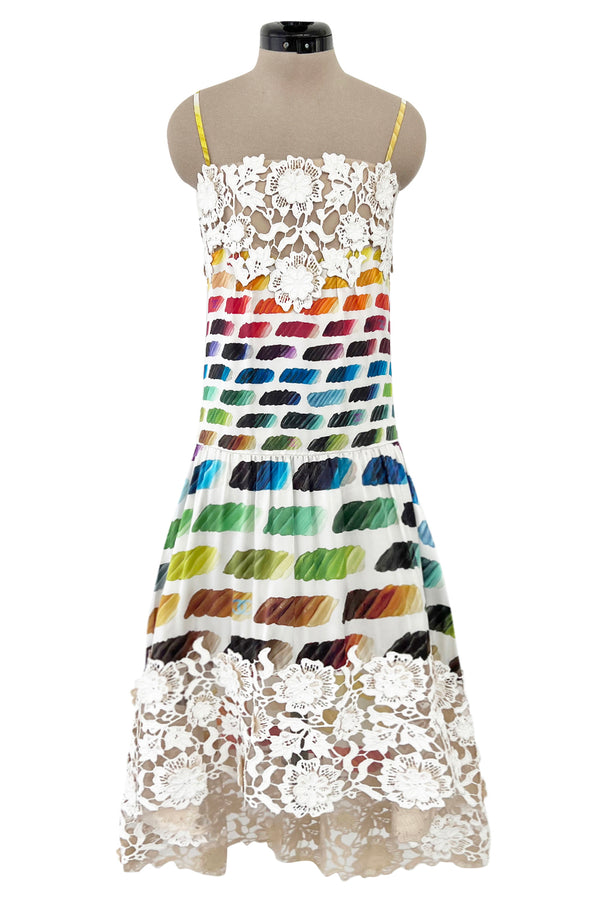 Hugely Documented Spring 2014 Chanel by Karl Lagerfeld Rainbow Print & Lace Runway Dress
