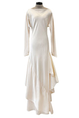 Incredible 1977 Halston Couture Heavy Weighted Ivory Silk Charmeuse Spiral Paneled Dress
