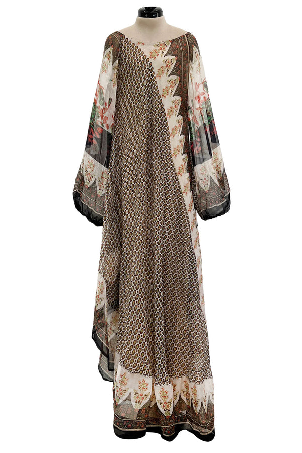 Exceptional 1970s Louis Feraud Bias Cut Silk Light as a Feather Silk Chiffon Caftan Scarf Dress