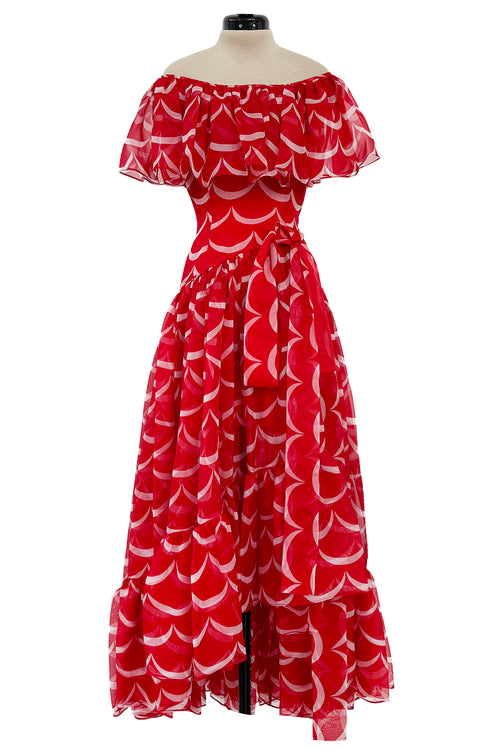 Exceptional & Important Spring 1980 Yves Saint Laurent Runway Red & White Print Silk Organza Dress