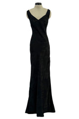 Amazing Spring 2002 John Galliano Black Bias Cut Logo Dress w Sweeping Back