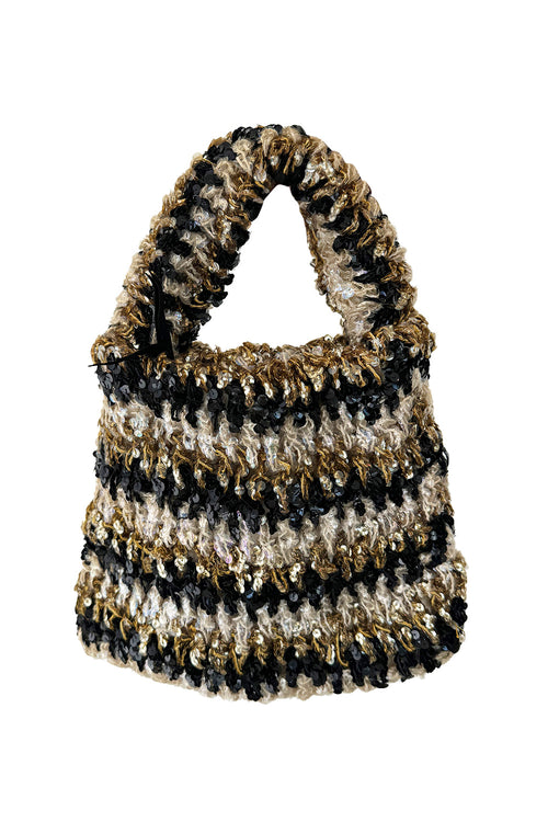 Hand Made to Order 1930s John-Fredericks Metallic Gold & Black Woven Evening Bag w Sequin Detailing