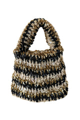 Hand Made to Order 1930s John-Fredericks Metallic Gold & Black Woven Evening Bag w Sequin Detailing