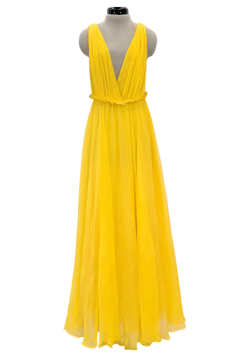 Resort 2018 Christian Dior by Maria Grazia Chiuri Runway Look 47 Plunge Yellow Silk Chiffon Dress Size 42