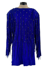 Rare 1980s Jan Faulkner Hand Made Blue Suede Mini Dress & Matching Belt