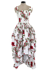 Pretty Spring 2019 Alexander McQueen by Sarah Burton Crisp White Cotton & Red Floral Print Dress