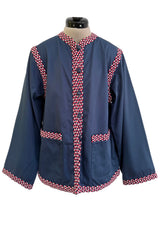 Spring 1977 Yves Saint Laurent Runway Blue Cotton Jacket w Wide Red, White & Blue Braided Trim