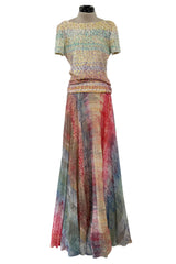 Outstanding Spring 2001 Oscar de la Renta Runway Look 38 Sequin Detailed Sweater & Silk Skirt Set