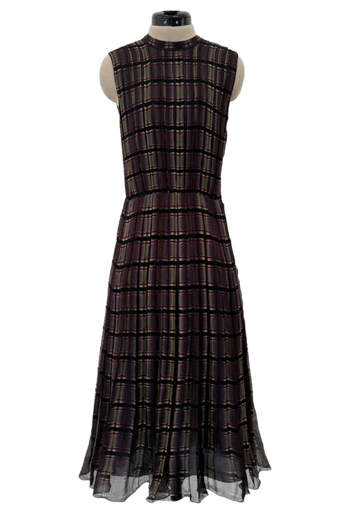 Prettiest Spring 2004 Prada Runway Look 31 Feather Light Grey & Green Silk Chiffon Plaid Dress