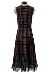 Prettiest Spring 2004 Prada Runway Look 31 Feather Light Grey & Green Silk Chiffon Plaid Dress