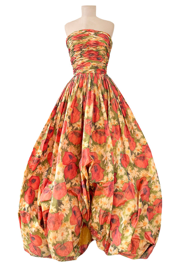 Resort 2009 Oscar de la Renta Runway Look 59 Strapless Coral Silk Dress w Full Bubble Hem Skirt