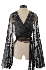 Amazing Spring 2001 Thierry Mugler Couture Runway Brown  Silk Net Wrap Top w Leather Detailing