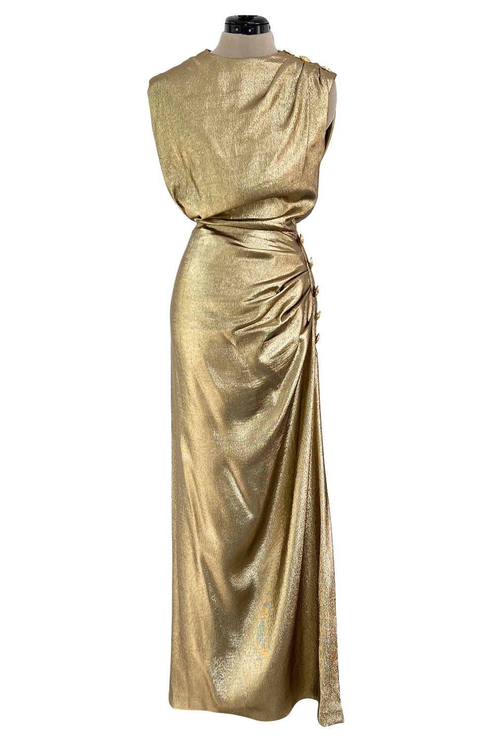 Iconic Fall 1991 Yves Saint Laurent Runway Slinky Gold Lame Dress w Go –  Shrimpton Couture