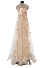 Magical 2012 Dolce & Gabbana Pinky Nude Tulle & Lace Flower Applique Strapless Dress