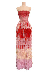 Spring 2019 Esteban Cortazar Runway Strapless Intricately Beaded & Woven Dress w Fringe Skirt