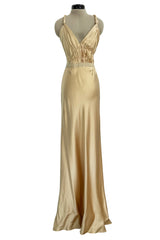 Exceptional Fall 2000 Prada by Miuccia Prada Backless Gold Bias Cut Silk Dress w Front Gathering Detail