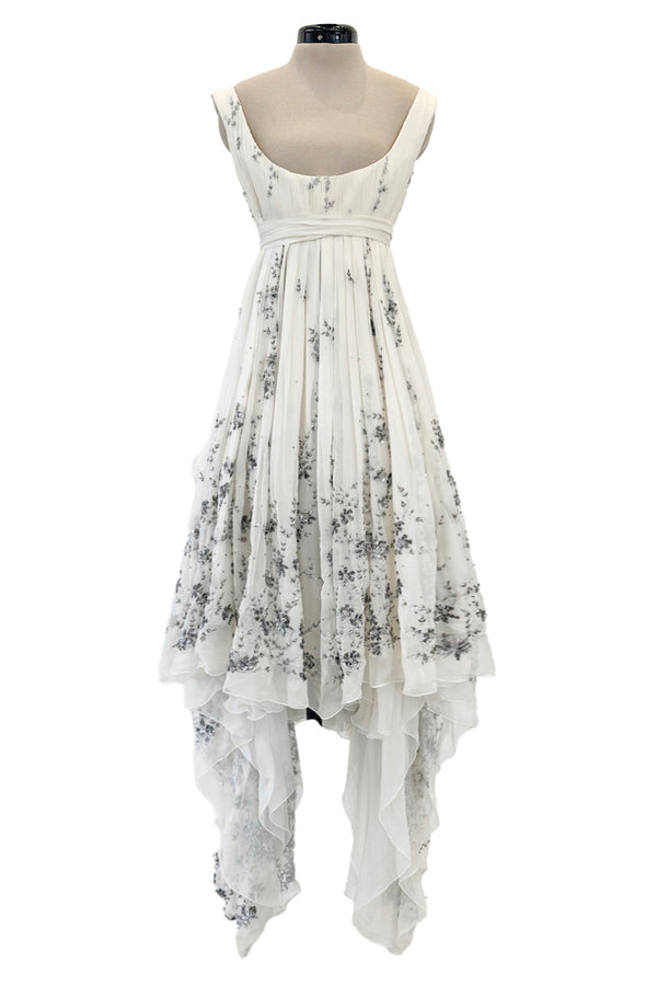 Important Fall 2003 Alexander McQueen 'Scanners" Runway Look 55 White Silk Corset Dress w Silver Sequins & Embroidery