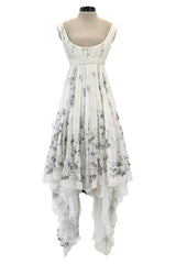 Important Fall 2003 Alexander McQueen 'Scanners" Runway Look 55 White Silk Corset Dress w Silver Sequins & Embroidery