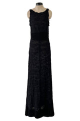 Stunning 2010s Chanel by Karl Lagerfeld Light Weight Black Floral Pattern Knit Dress w Slight Transparency