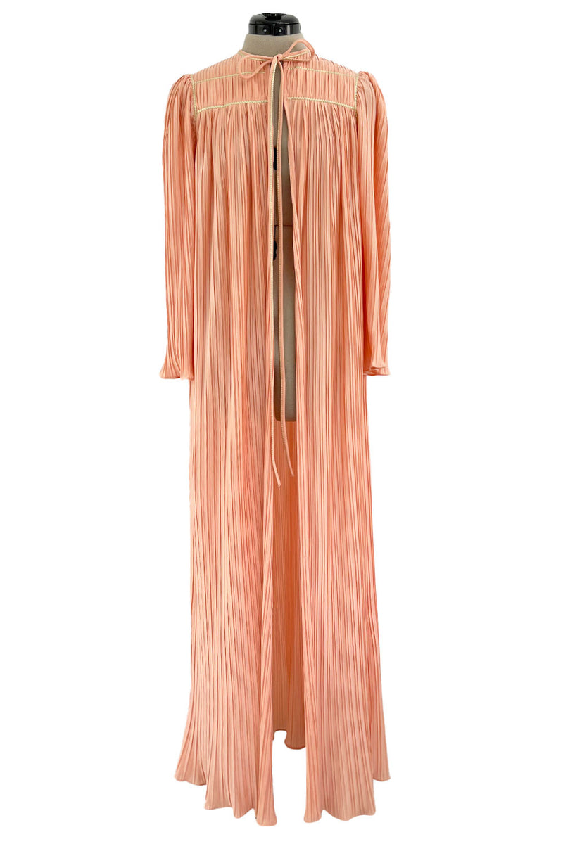 Versatile 1981 Bill Tice Full Length Pleated Peach Coloured Jersey Coat w Gold Cord Detailing