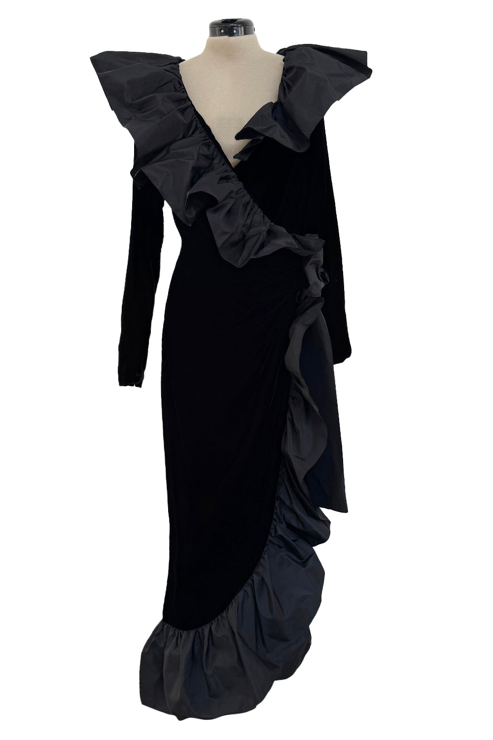 Amazing Fall 1984 Yves Saint Laurent Runway Silk Taffeta Ruffle & Velv – Shrimpton Couture